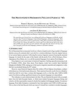 The Proto-Sapiens Prohibitive/Negative Particle *Ma