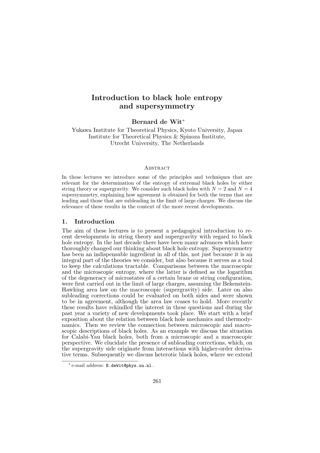 Introduction to Black Hole Entropy and Supersymmetry