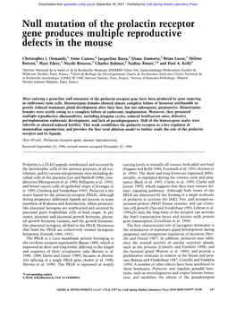 Null Mutation of the Prolactin Receptor Gene Produces Multiple Reproductive Defects in the Mouse