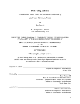 Dis/Locating Audience Transnational Media Flows and the Online Circulation of East Asian Television Drama