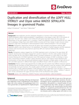 Duplication and Diversification of the LEAFY HULL STERILE1 and Oryza