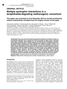 Multiple Syntrophic Interactions in a Terephthalate-Degrading Methanogenic Consortium