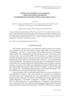 Notes and Schedae to Lichenes Delicati Exsiccati Editae in Memoriam Antonín Vězda (1920–2008), Fasc. 5