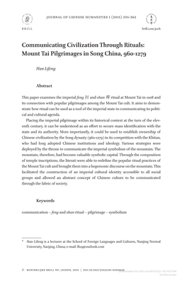 Communicating Civilization Through Rituals: Mount Tai Pilgrimages in Song China, 960-1279