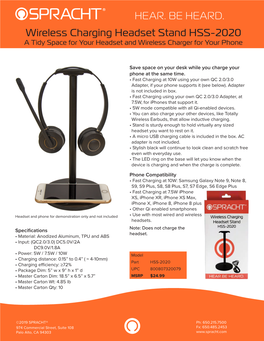 Wireless Charging Headset Stand HSS-2020 a Tidy Space for Your Headset and Wireless Charger for Your Phone