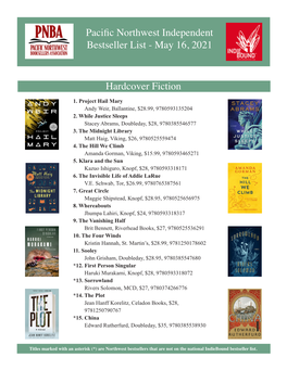 Pacific Northwest Independent Bestseller List - May 16, 2021