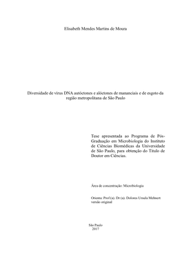 Elisabeth Mendes Martins De Moura Diversidade De Vírus DNA