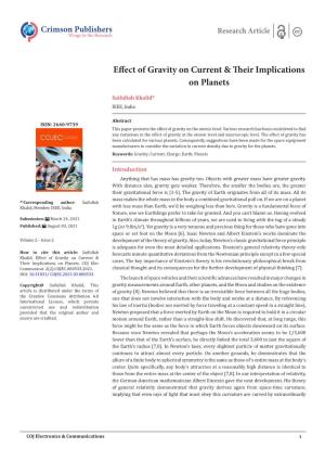 Effect of Gravity on Current & Their Implications on Planets