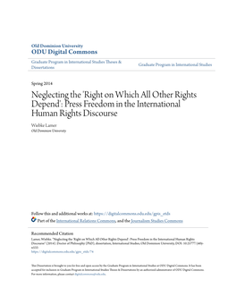 Press Freedom in the International Human Rights Discourse Wiebke Lamer Old Dominion University