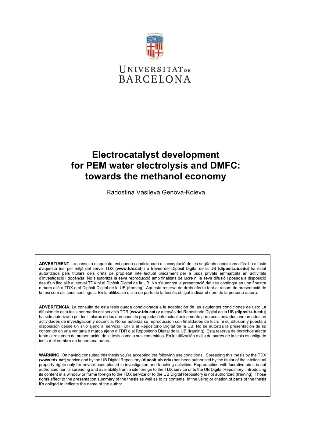 Electrocatalyst Development for PEM Water Electrolysis and DMFC: Towards the Methanol Economy