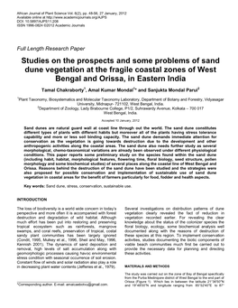 Prospects and Problems of Sand Dune Vegetation at the Coastal Zones Of