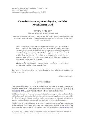 Transhumanism, Metaphysics, and the Posthuman God