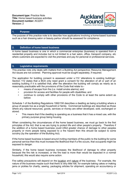 Practice Note Title: Home Based Business Activities Document Number: AC2201 Version: 2