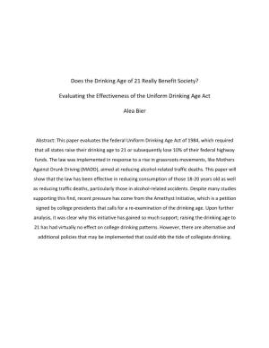 Evaluating the Effectiveness of the Uniform Drinking Age Act Alea Bier