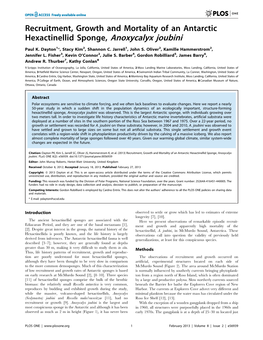 Recruitment, Growth and Mortality of an Antarctic Hexactinellid Sponge, Anoxycalyx Joubini