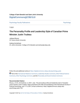 The Personality Profile and Leadership Style of Canadian Prime Minister Justin Trudeau