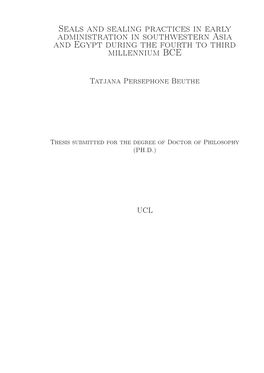 Seals and Sealing Practices in Early Administration in Southwestern Asia and Egypt During the Fourth to Third Millennium BCE