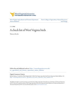 A Check-List of West Virginia Birds Maurice Brooks