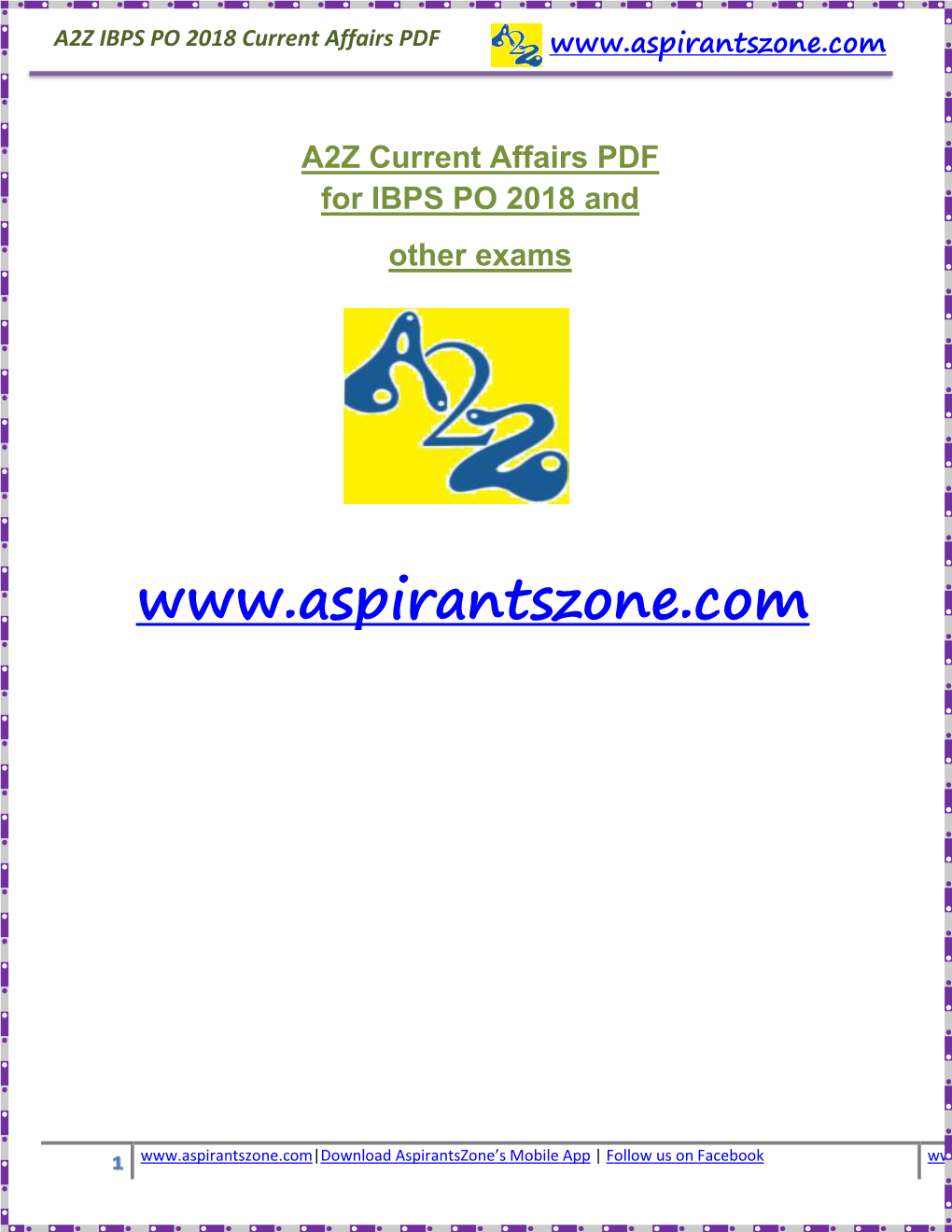 A2Z IBPS PO 2018 Current Affairs PDF