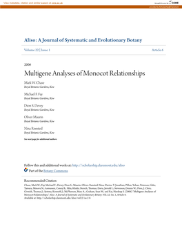 Multigene Analyses of Monocot Relationships Mark W