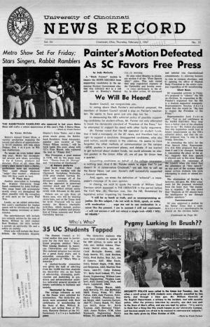 University of Cincinnati News Record. Thursday, February 2, 1967. Vol
