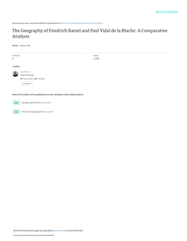 The Geography of Friedrich Ratzel and Paul Vidal De La Blache a Comparative