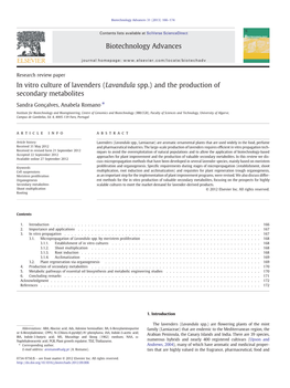 In Vitro Culture of Lavenders (Lavandula Spp.) and the Production of Secondary Metabolites