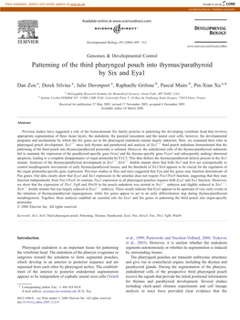 Patterning of the Third Pharyngeal Pouch Into Thymus/Parathyroid by Six and Eya1