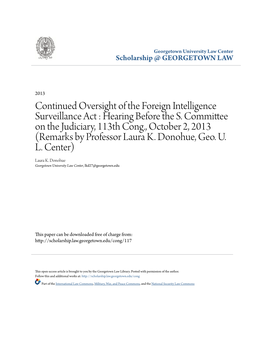 Continued Oversight of the Foreign Intelligence Surveillance Act : Hearing Before the S