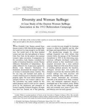 Diversity and Woman Suffrage: a Case Study of the Dayton Woman Suffrage Association in the 1912 Referendum Campaign