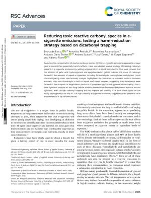Reducing Toxic Reactive Carbonyl Species in E-Cigarette Emissions