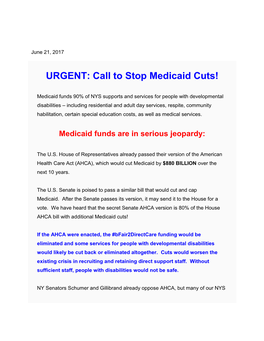 URGENT: Call to Stop Medicaid Cuts!