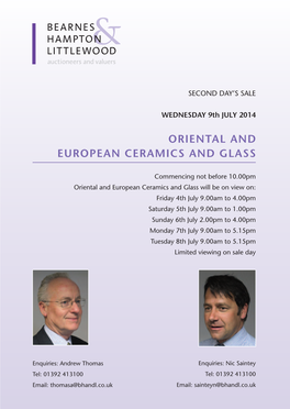 ORIENTAL and EUROPEAN CERAMICS and GLASS