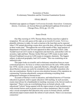 Economies of Scales: Evolutionary Naturalists and the Victorian Examination System