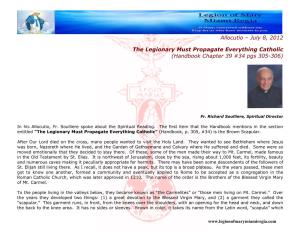 Allocutio – July 8, 2012 the Legionary Must Propagate Everything Catholic