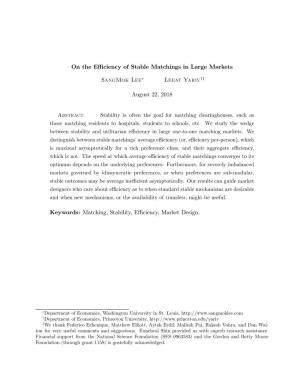 On the Effi Ciency of Stable Matchings in Large Markets Sangmok Lee