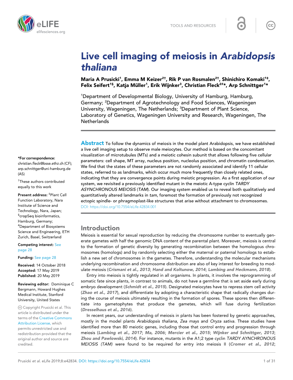 Live Cell Imaging of Meiosis in Arabidopsis Thaliana