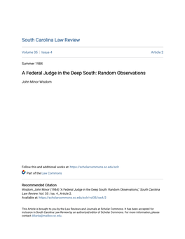 A Federal Judge in the Deep South: Random Observations