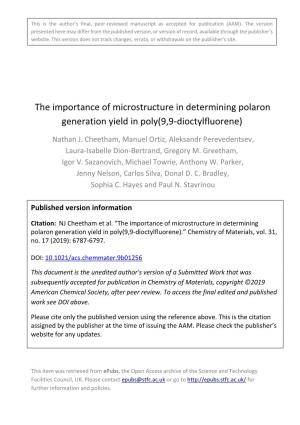 The Importance of Microstructure in Determining Polaron Generation Yield in Poly(9,9-Dioctylfluorene)