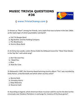 Music Trivia Questions #36