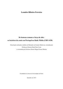 Os Besteiros Do Conto Em Portugal Na Idade Média (1385-1438)