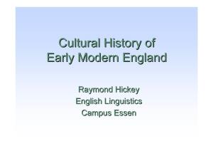 Cultural History of Early Modern England