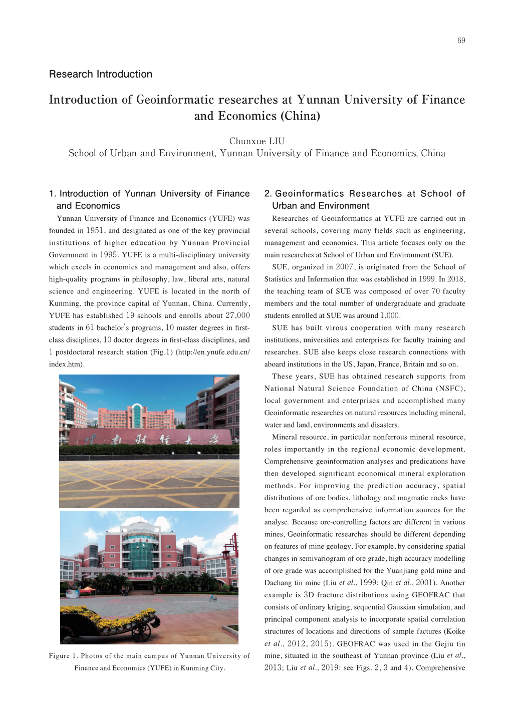 Introduction of Geoinformatic Researches at Yunnan University of Finance and Economics (China)