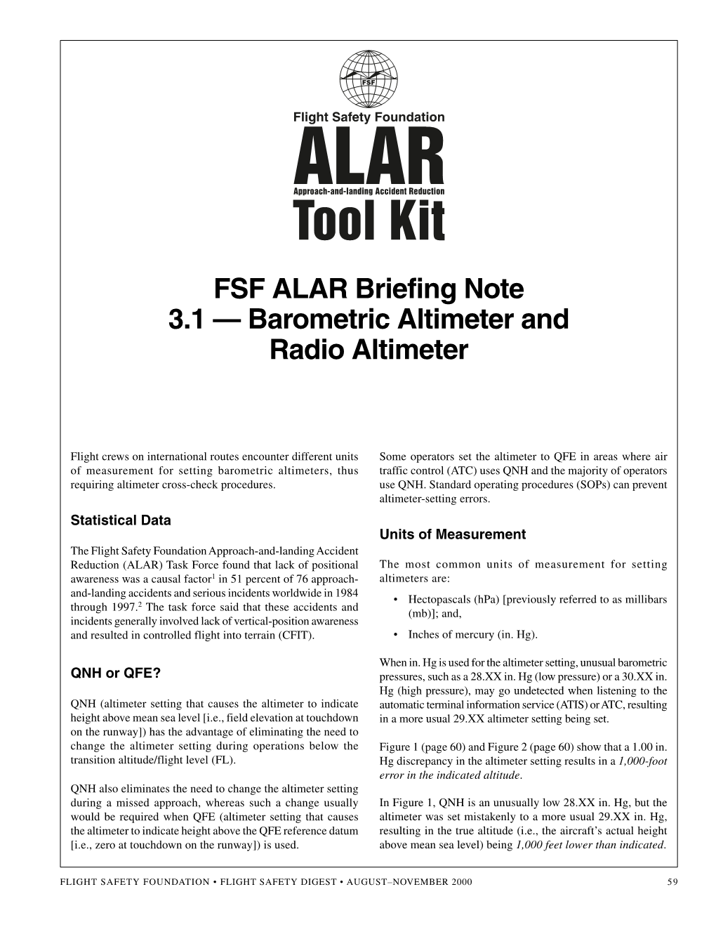 FSF ALAR Briefing Note 3.1 -- Barometric Altimeter and Radio