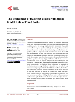 The Economics of Business Cycles Numerical Model Role of Fixed Costs