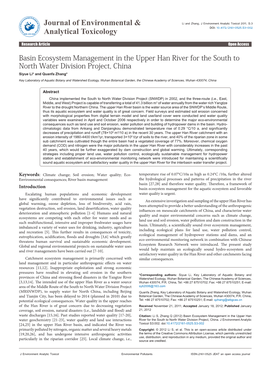 Basin Ecosystem Management in the Upper Han River for the South to North Water Division Project