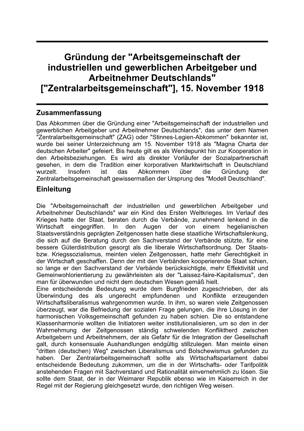 Gründung Der "Arbeitsgemeinschaft Der Industriellen Und Gewerblichen Arbeitgeber Und Arbeitnehmer Deutschlands" [&Quo