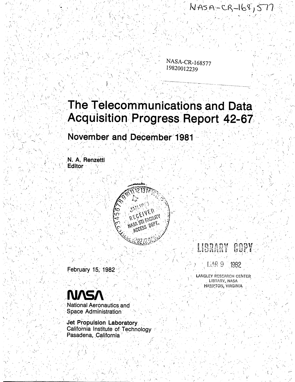 I the Telecommunications and Data Acquisition:Progress Report 42-67 R --