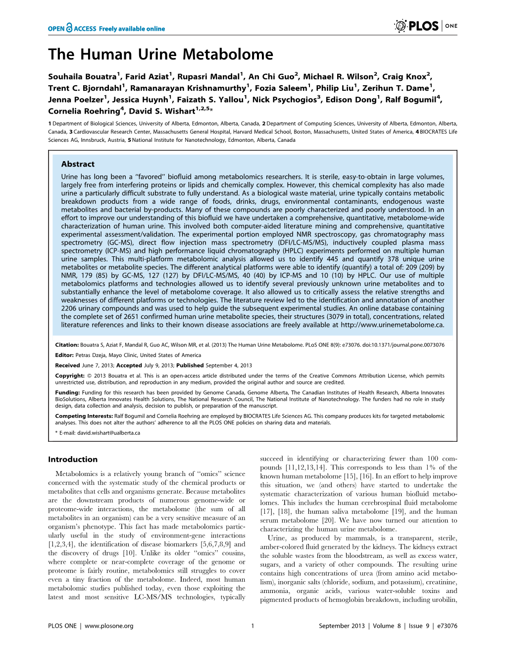 The Human Urine Metabolome