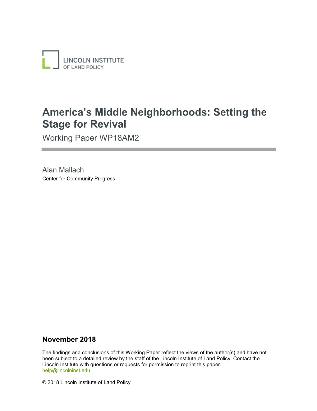 America's Middle Neighborhoods: Setting the Stage for Revival